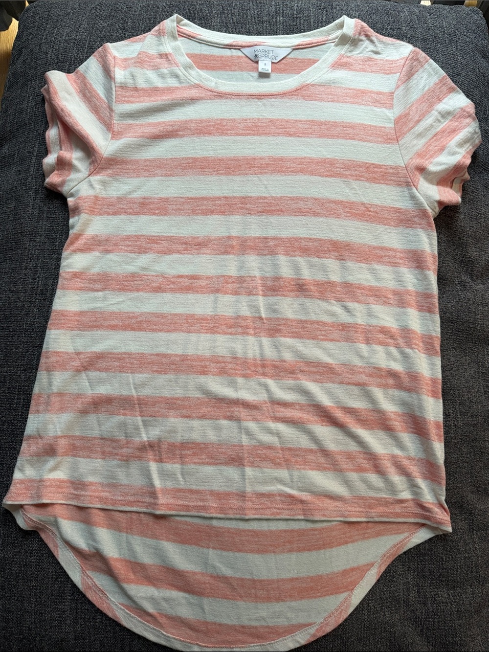 Market & Spruce Coral Pink and Cream Striped Short Sleeve Tee